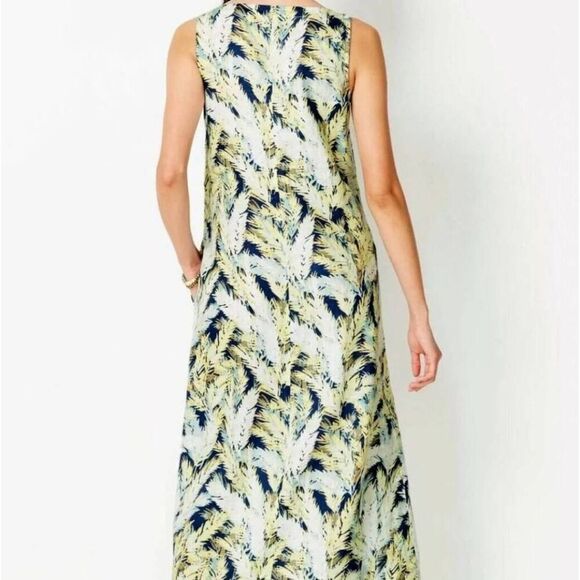 J. Jill Love Linen Leaf Print Sleeveless Midi Dress Sz S Blue‎ Green Pull Over - Picture 12 of 12